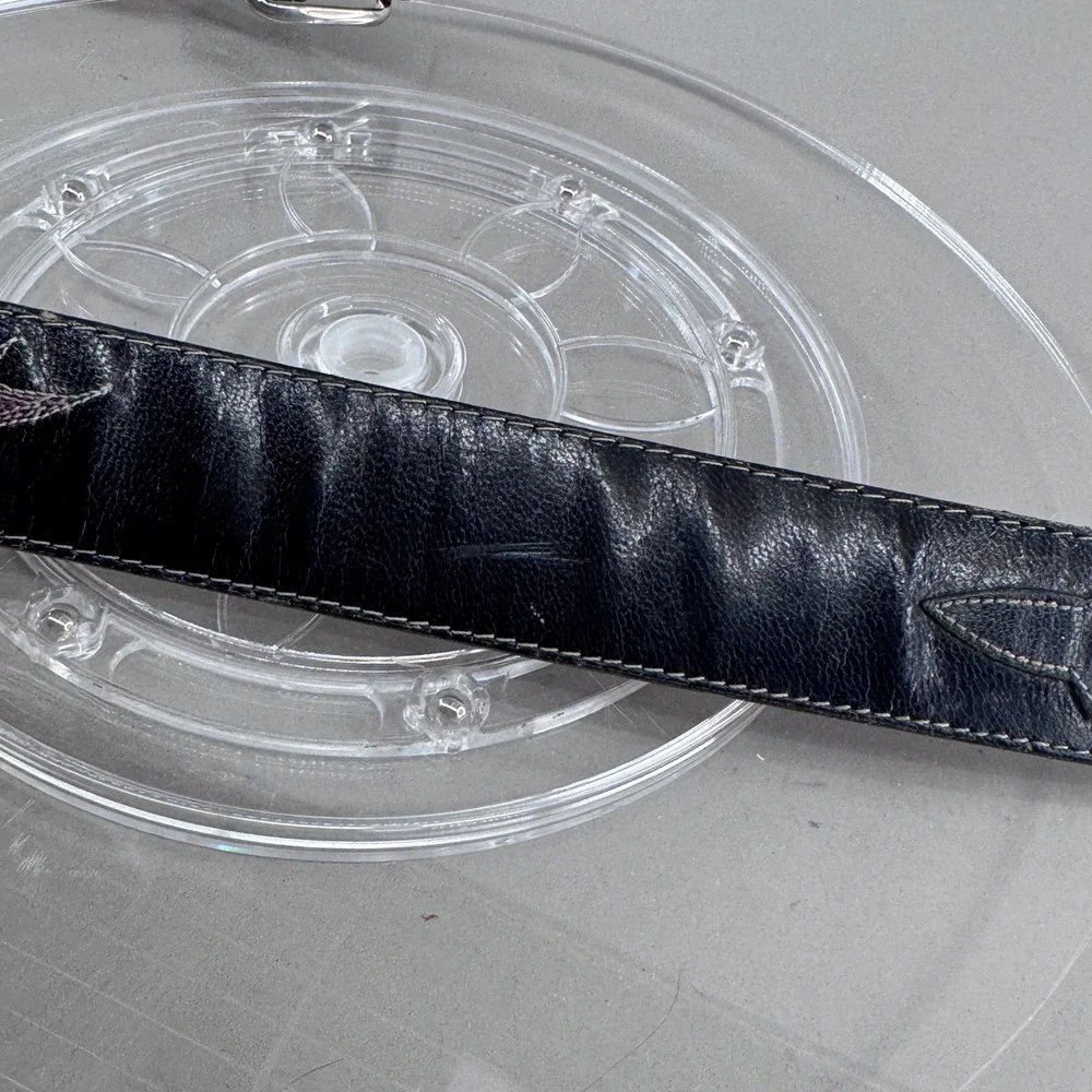Tony Lama Mens Western Leather Belt Stitched Black Purple Made in USA Size 34